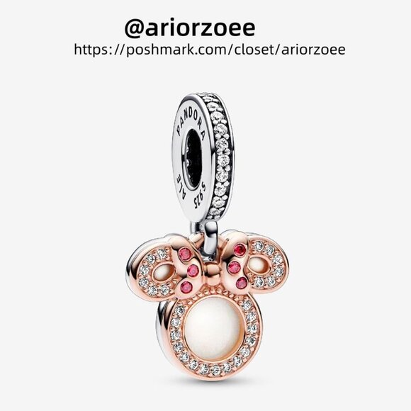 Pandora Disney Minnie Mouse Silhouette "Mom" Double Dangle Charm|Two-tone - Picture 1 of 2